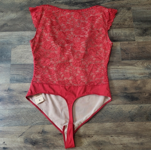 Popilush Red Lace Cap Sleeve Shapewear Tummy Control Going Out Top Bodysuit XXL - Picture 10 of 11